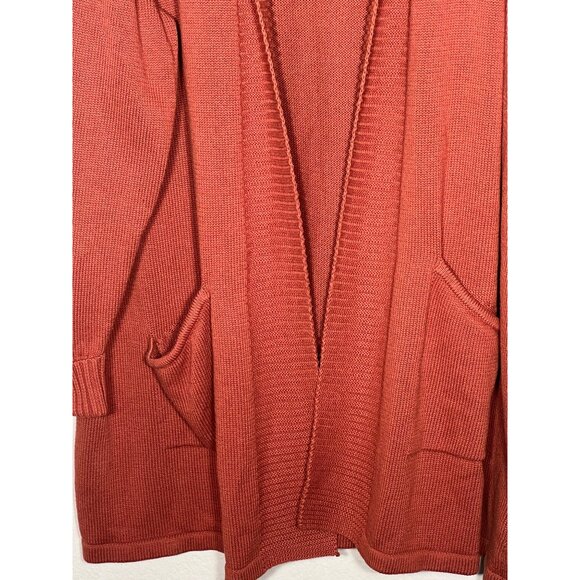 Tahari 3X Open Front Cardigan Duster Rust Hooded Sweater Pockets Cotton/Poly - Picture 8 of 13
